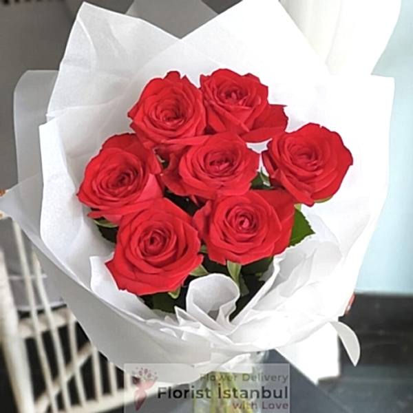 Red Rose Bouquet 7 Roses Resim 1