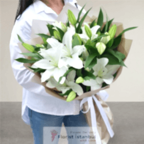  İstanbul Flower Delivery 20 White Lilies Bouquet