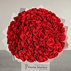  İstanbul Blumenlieferung 100 rote Rosen-Blumenstrauß
