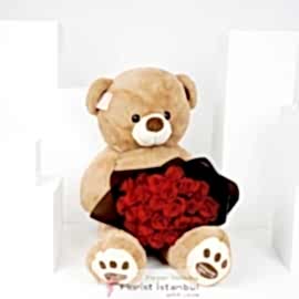 İstanbul Florist Teddybär und 25 Rosenstrauß