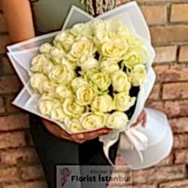  İstanbul Flower White Rose Bouquet 40 Roses
