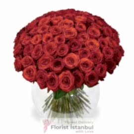  İstanbul Blumen 100 rote Rosen in Vase