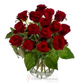  İstanbul Blumenbestellung 15 rote Rosen in Vase