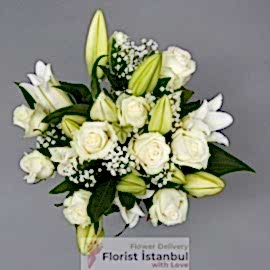 İstanbul Florist Lilies and White Roses Bouquet